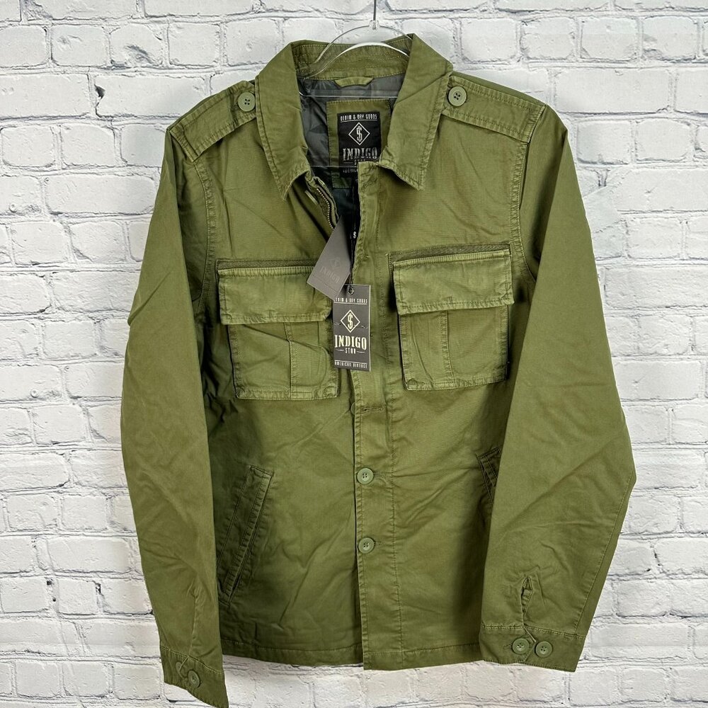 Indigo Star Major Lightweight Patch‎ Pockets Military Jacket , Size S, Olive